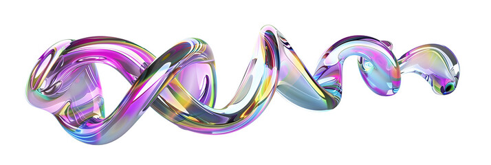 3D iridescent glass helix shape, twisting motion, isolated on transparent background