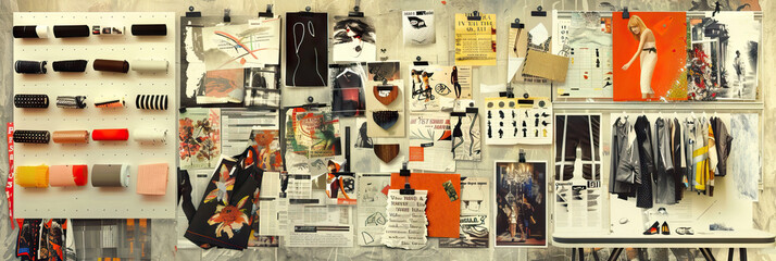 Fashion Stylist's Wall: Featuring fashion mood boards, fabric swatches, and magazine clippings of style inspirations.