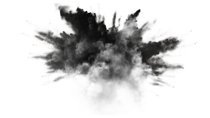 Abstract black dust explosion isolated on a transparent background