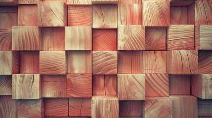 Varied textures on wooden cubes in a 3D wall pattern. Close-up studio photography. Natural wood...
