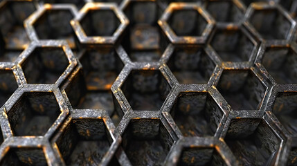 A close up of a black and gold hexagonal pattern