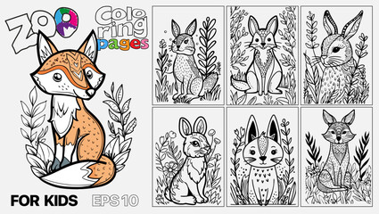 A set of six cat coloring pages for kids. The pages feature different types of animals and are designed for children to color. Kindle. POD © serdjo13