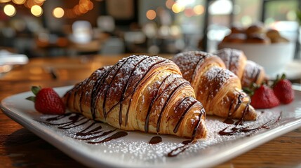 Nutella stuffed croissants indulge customers with flaky croissants stuffed with gooey nutella filling AI generated