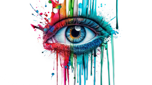Abstract Eye Art with Red Blue and Green Dripping isolated on a transparent background