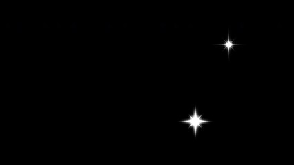 Animation of white twinkling stars on a black background, 2D render.