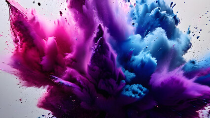 abstract background of blue and purple ink splashes in water isolated on white