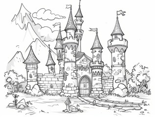 Obraz premium Castle of Dreams: Princess Coloring Design for an Artistic Adventure in Our Children’s Coloring Book.
