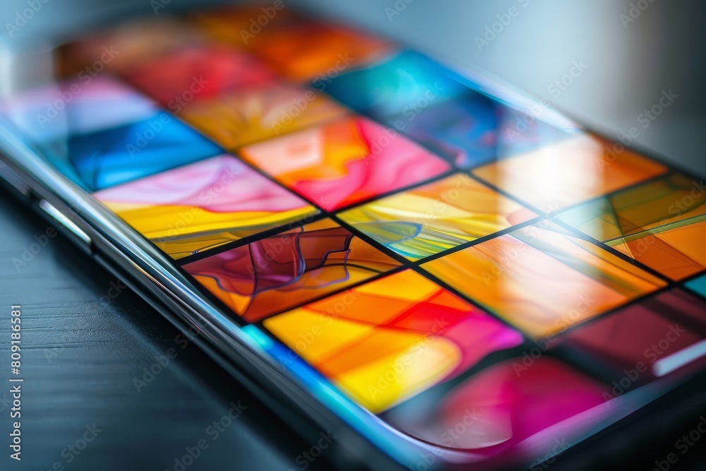 Poster a detailed view of a smartphone resting on a table, with the screen displaying a digital error code,