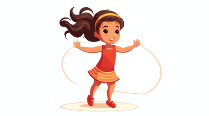 Little child girl spinning a hula hoop flat cartoon