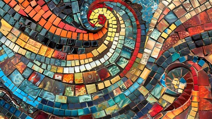 Fototapeta premium Detailed close-up of a vibrant mosaic tile, showcasing intricate patterns and colors merging together in a mesmerizing display