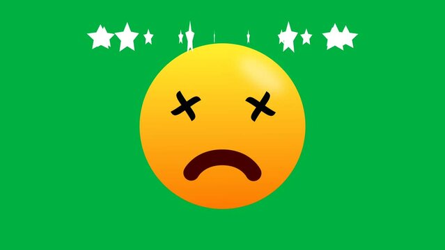star head and dizzy facial expression emoji animation on green background