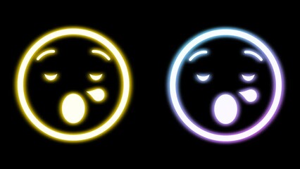 blue and yellow bright neon light emojis in sleeping expression on black background - Powered by Adobe
