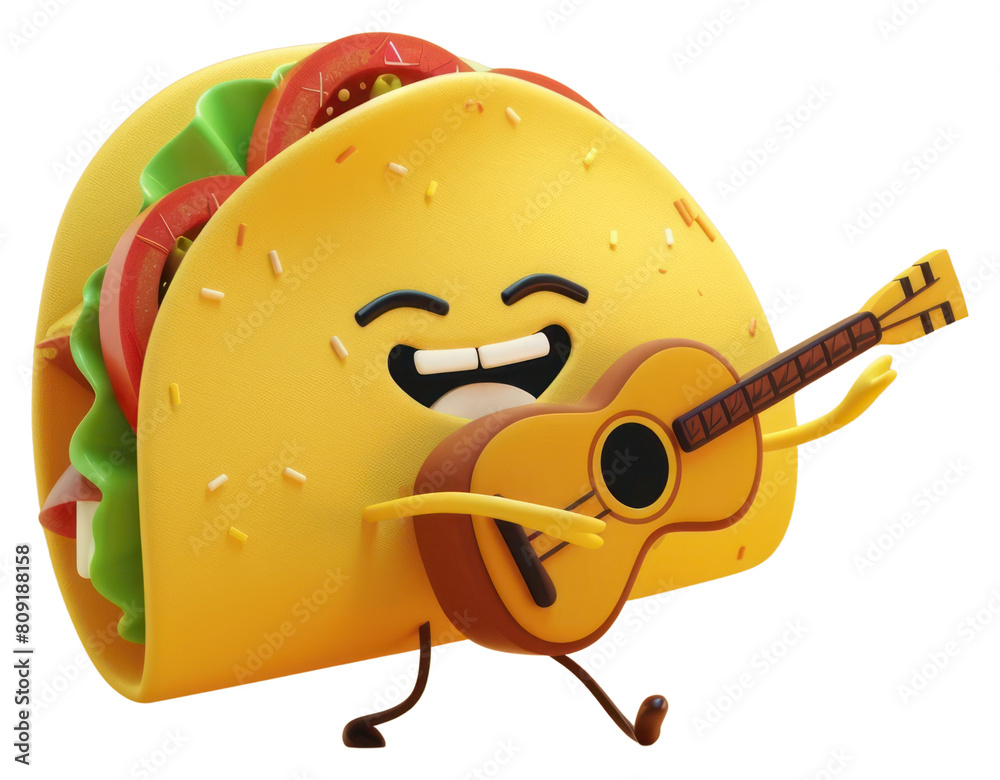 Wall mural PNG 3d taco character cartoon guitar representation