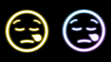 two emoji in bright neon light with sleeping facial expression