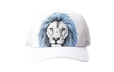 lion head with blue hair on top a cap