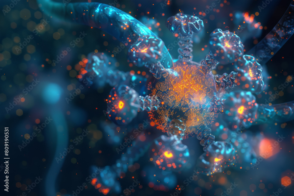 Poster a computer generated image of a cell with a blue background