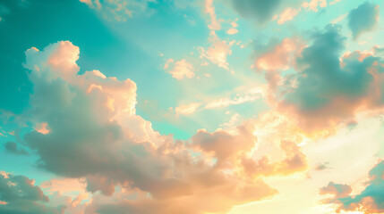 Beautiful pastel clouds in the sky, soft and dreamy. A retro aesthetic with pastel colors, vintage style and a beautiful sky background.