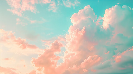 Beautiful pastel clouds in the sky, soft and dreamy. A retro aesthetic with pastel colors, vintage...