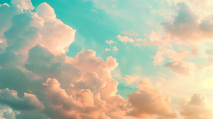 Beautiful pastel clouds in the sky, soft and dreamy. A retro aesthetic with pastel colors, vintage...