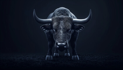 Dark portrait of a menacing bull