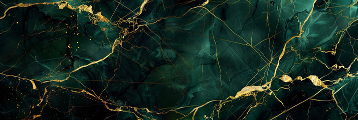 Abstract chartreuse green jet black marble effect with golden lines simulating a luxurious stone surface