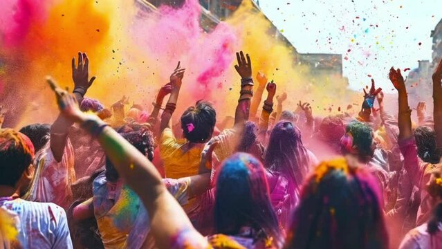 Group of people celebrating Indian holi festival