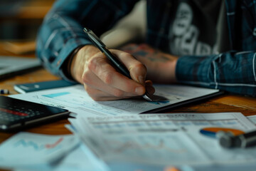 A person is writing on a piece of paper that says ' a ' on it - Powered by Adobe