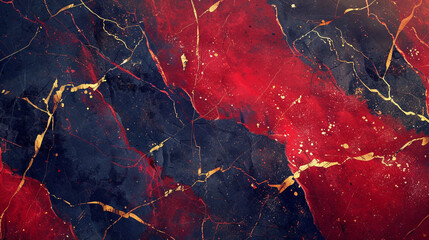 Abstract crimson red  navy blue marble texture with shimmering golden veins resembling elegant...