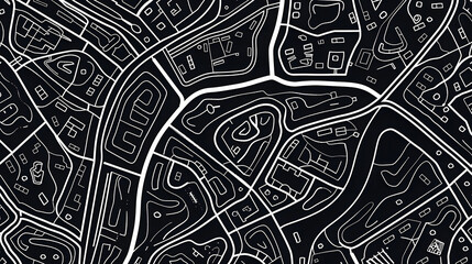 Monochrome black and white city map outline. Abstract urban planning design suitable for wallpaper, posters, and graphic projects