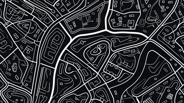 Monochrome black and white city map outline. Abstract urban planning design suitable for wallpaper, posters, and graphic projects