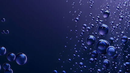 Macro photography of blue water droplets on a dark gradient background. Close-up image for futuristic and scientific designs