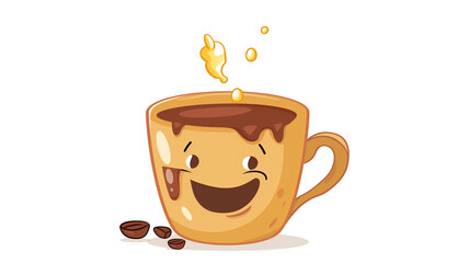 Adorable Cartoon Cup of Coffee or Hot Chocolate isolated on a transparent background