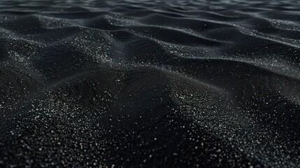 Black Sand dune. Black Sand beach macro photography. Background, texture, wave pattern of oceanic sand on the beach, black. Texture of beach sand. Black beach.