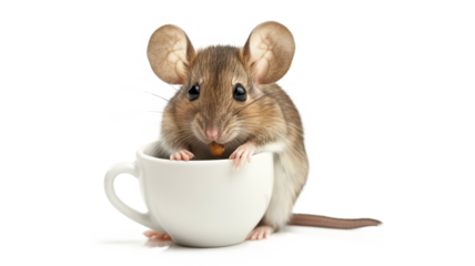 Adorable Mouse Enjoying a Cup of Coffee isolated on a transparent background