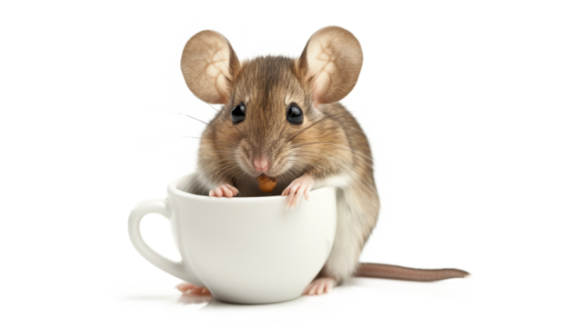 Adorable Mouse Enjoying a Cup of Coffee isolated on a transparent background - Powered by Adobe