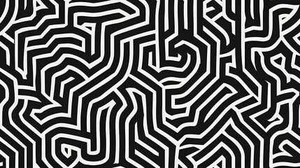 Black and white abstract geometric maze pattern. Optical illusion design concept for wallpaper, textile, and graphic prints