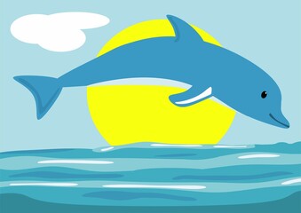 Dolphin jumping out of sea illustration