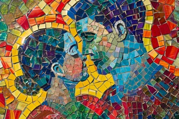 Detailed mosaic artwork featuring a father and child in various activities and poses, A colorful mosaic showing all the ways a father shows love and support for his children