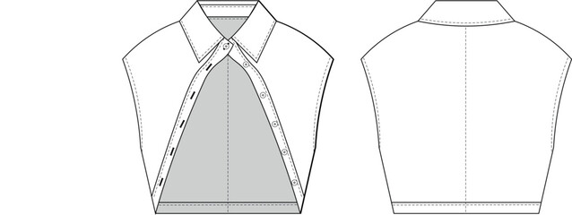 collared sleeveless buttoned cropped crop bolero denim jean shirt waistcoat template technical drawing flat sketch cad mockup fashion woman design style model
