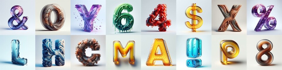 Fototapeta premium glass 3D Lettering Typeface. AI generated illustration