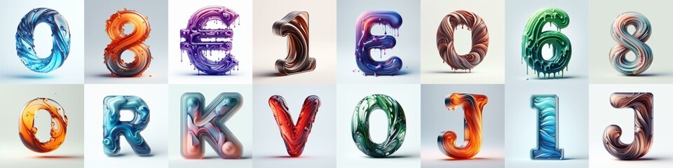 glass 3D Lettering Typeface. AI generated illustration