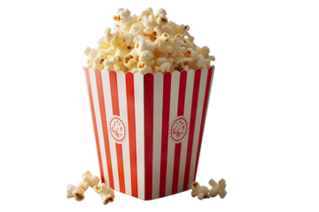 Craving Indulgence Popcorn Bucket Filled with Freshly Popped Popcorn on transparent background