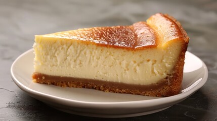   A cheesecake sits atop a pristine white plate, perched on a marble countertop Nearby, a fork waits in readiness