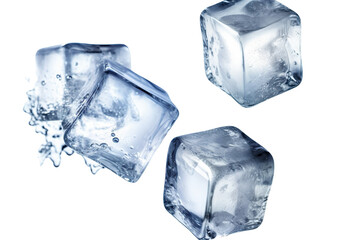 Four Flying Ice Cubes Cut Out, Creating a Mesmerizing Focus on transparent background