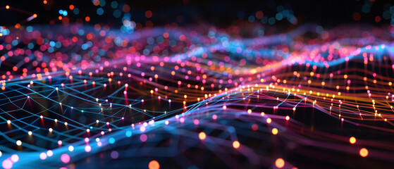A futuristic display of digital communication, with nodes and lines pulsating in vivid colors.
