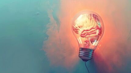 Idea Concept from Human brain and light bulb. 3D illustration. Creative Idea with Brain and Light Bulb Illustration