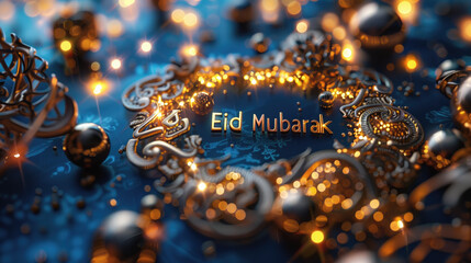 Eid mubarak greeting with ornate decorations