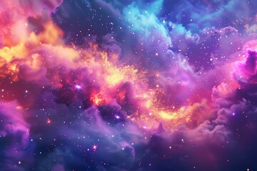 A vibrant cosmic scene with stars and clouds filling the space, A cosmic backdrop with colorful explosions and cosmic dust clouds