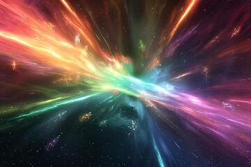 Fototapeta premium A vibrant space radiating with multicolored stars amidst a cosmic void, A cosmic void with streaks of colorful light