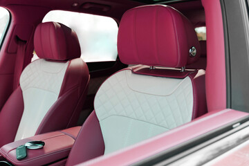 Concept vehicle headrest wheel design inside car luxury transportation leather comfortable car...